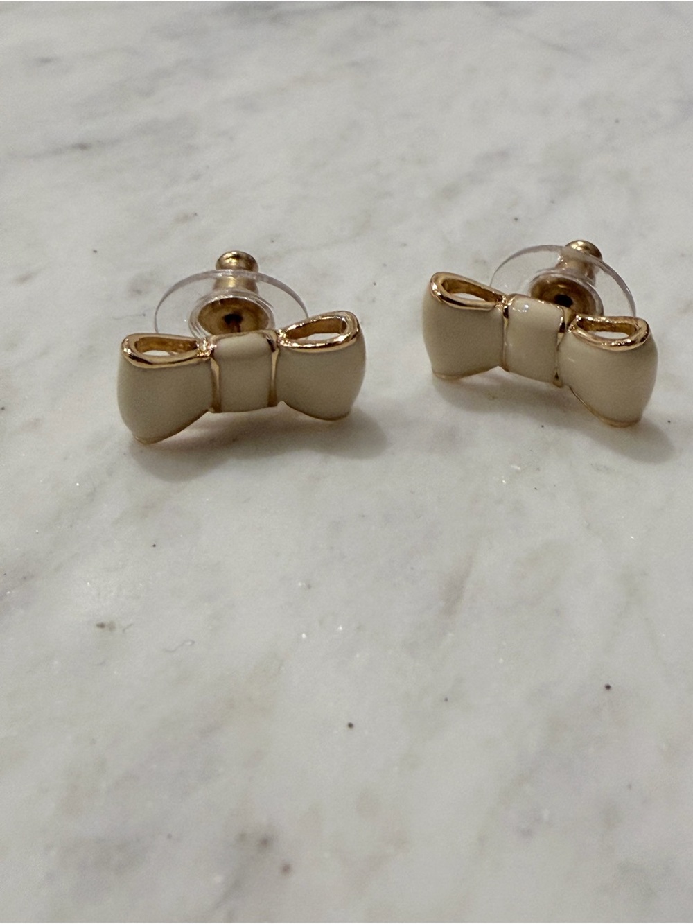 Kate Spade Take a Bow Cream Enamel Stud Earrings